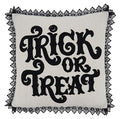 Fennco Styles Trick Or Treat Lace Trim Decorative Throw Pillow 16-Inch Square - Natural Cushion for Home, Couch, Living Room, Office and Halloween Decor