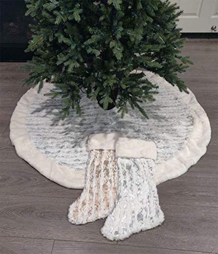 Fennco Styles Holiday Brushed Foil Print Faux Fur Christmas Stocking 8 x 19 Inch - Gold Metallic Design Hanging Stocking for Home, Holiday Tree Decor, Indoor and Special Occasion