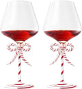 Khen Christmas Candy Cane Bow Wine Glasses - Set of 2