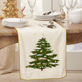Fennco Styles Embroidered Christmas Tree Cotton Table Runner 16" W x 72" L - Natural Festive Table Cover for Home Décor, Dining Table, Banquet, Holiday, Christmas and Special Occasion