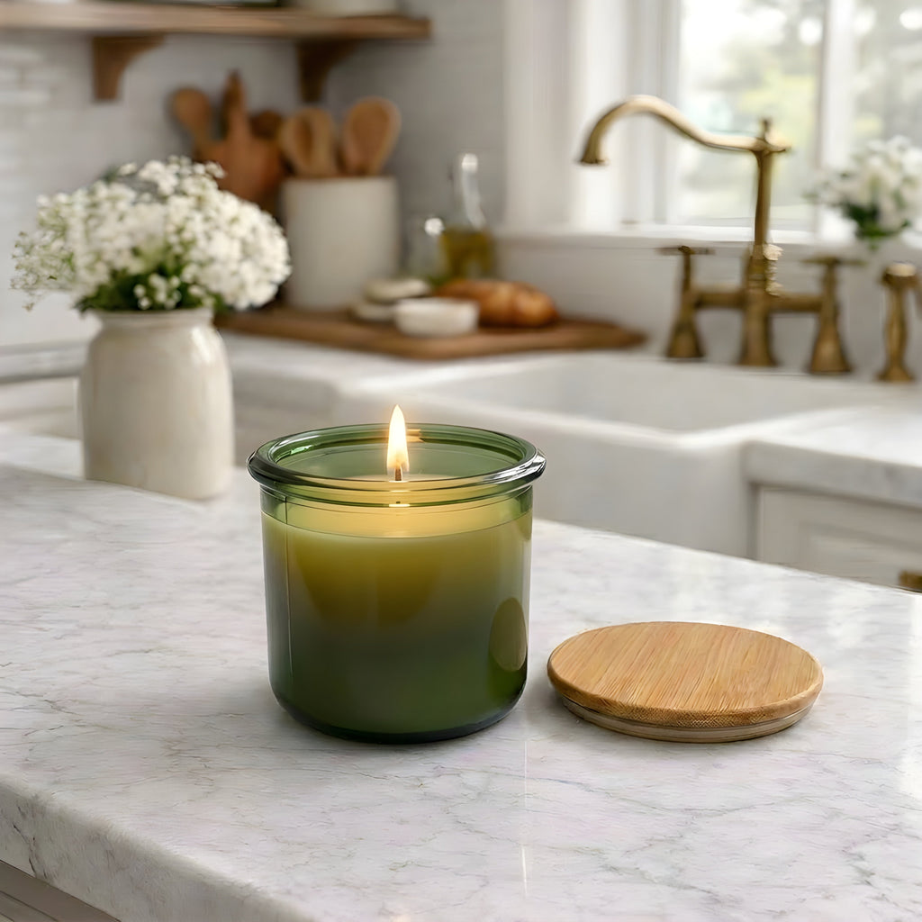 USA Beeswax Jar Candle in 10 Oz Spanish Recycled Glass Bamboo Lid