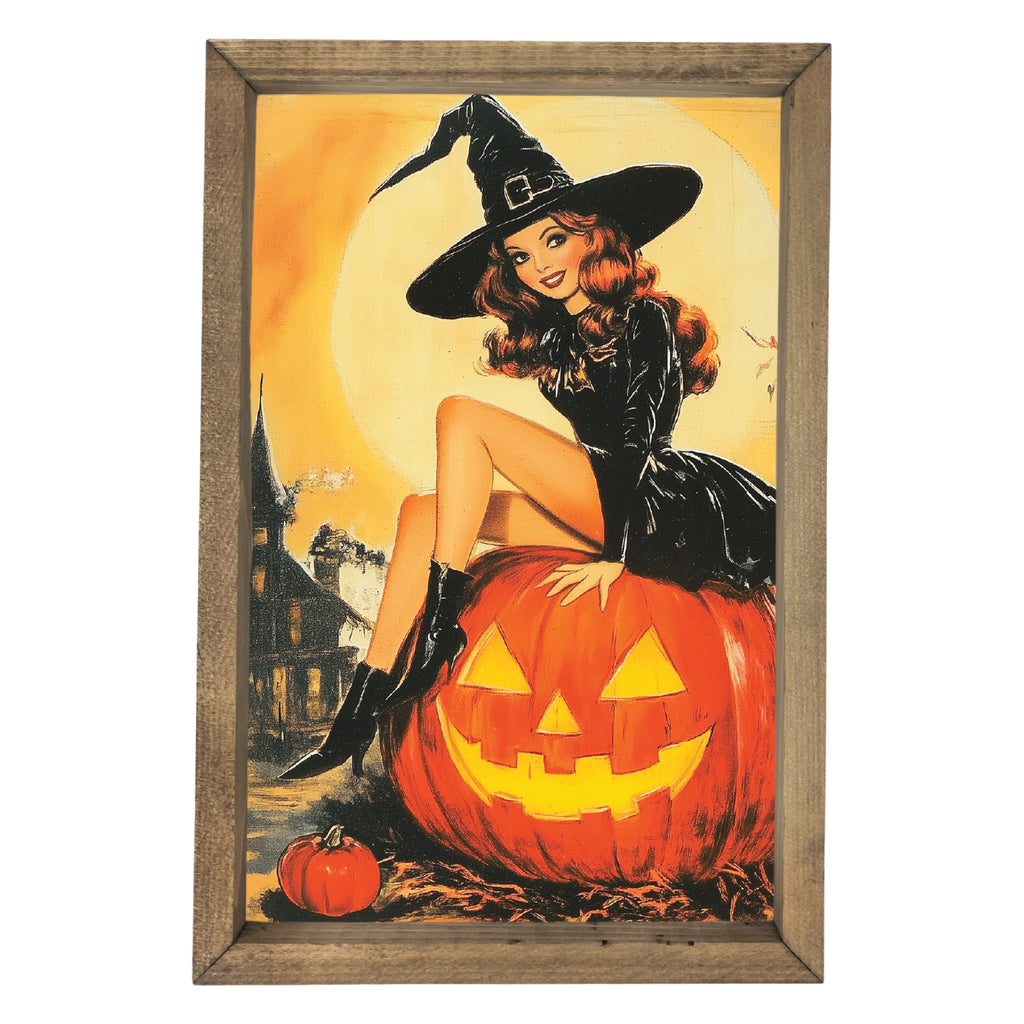 Witch on a Jack O Lantern Framed Art