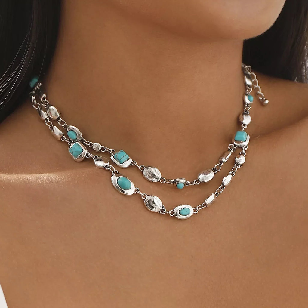 Vintage Multi-Gemstone Double Layered Necklace