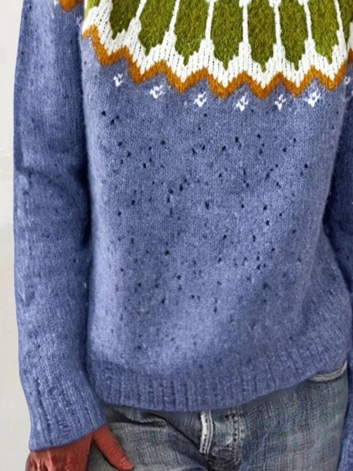 Full Size Vintage Patterned Round Neck Sweater Plus Size
