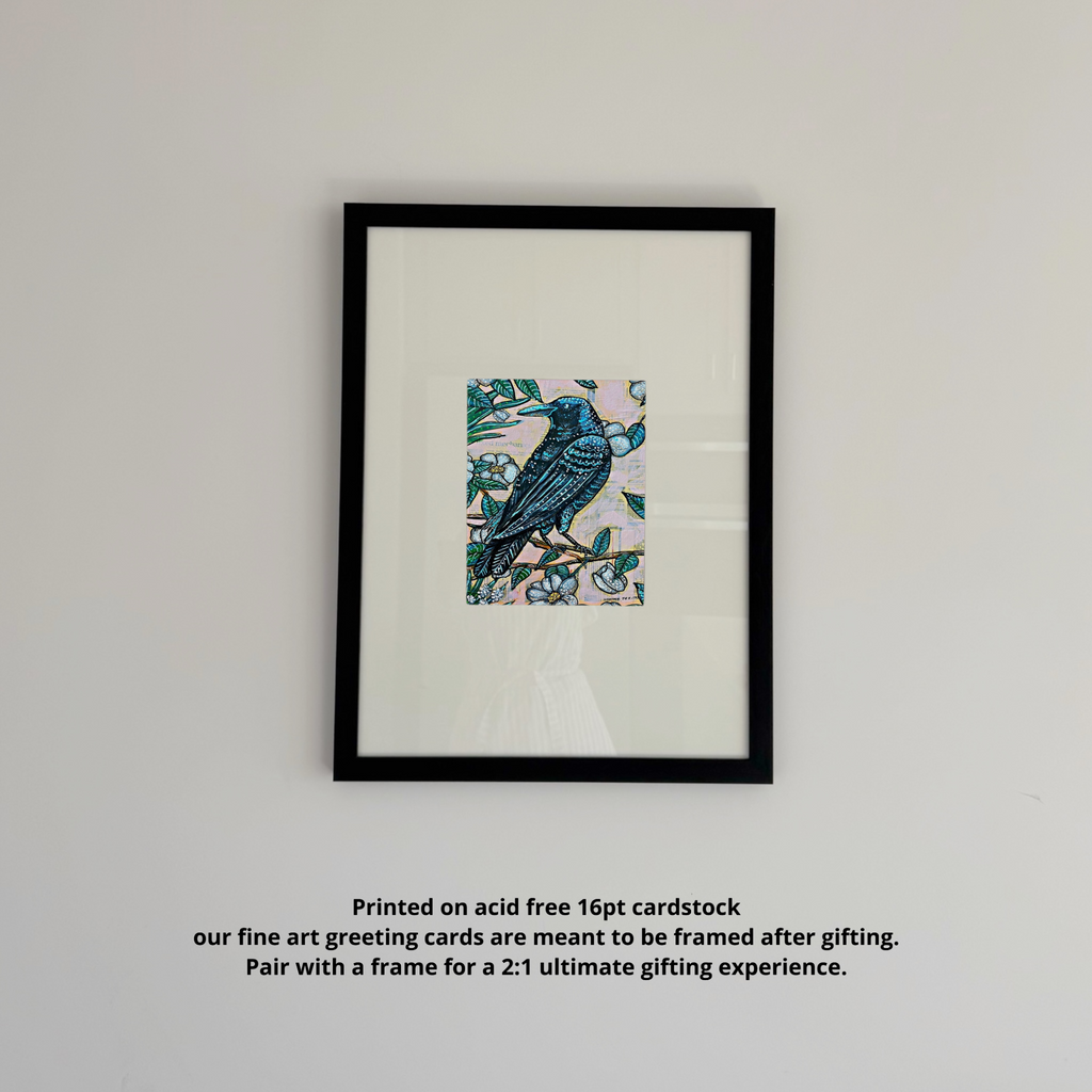 Vintage Floral Raven Fine Art Greeting Card