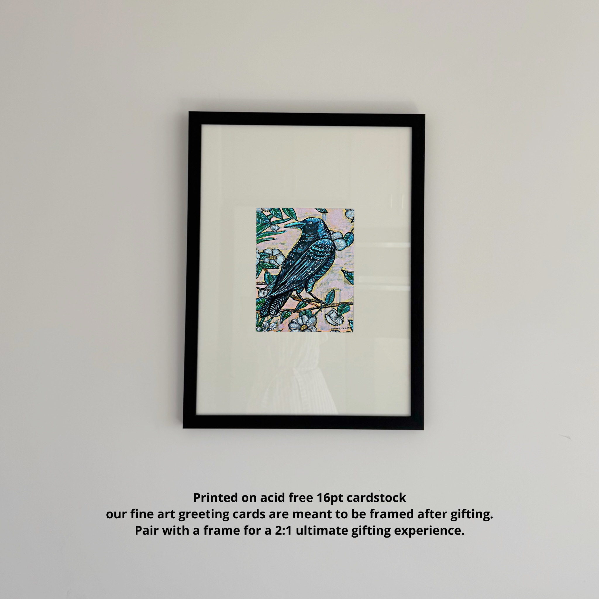 Vintage Floral Raven Fine Art Greeting Card