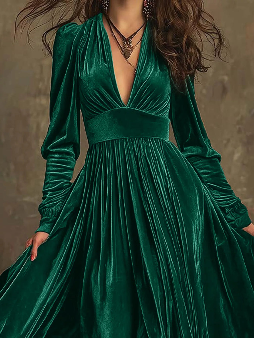 Velvet Deep V-Neck Maxi Dress