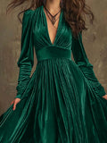 Velvet Deep V-Neck Maxi Dress