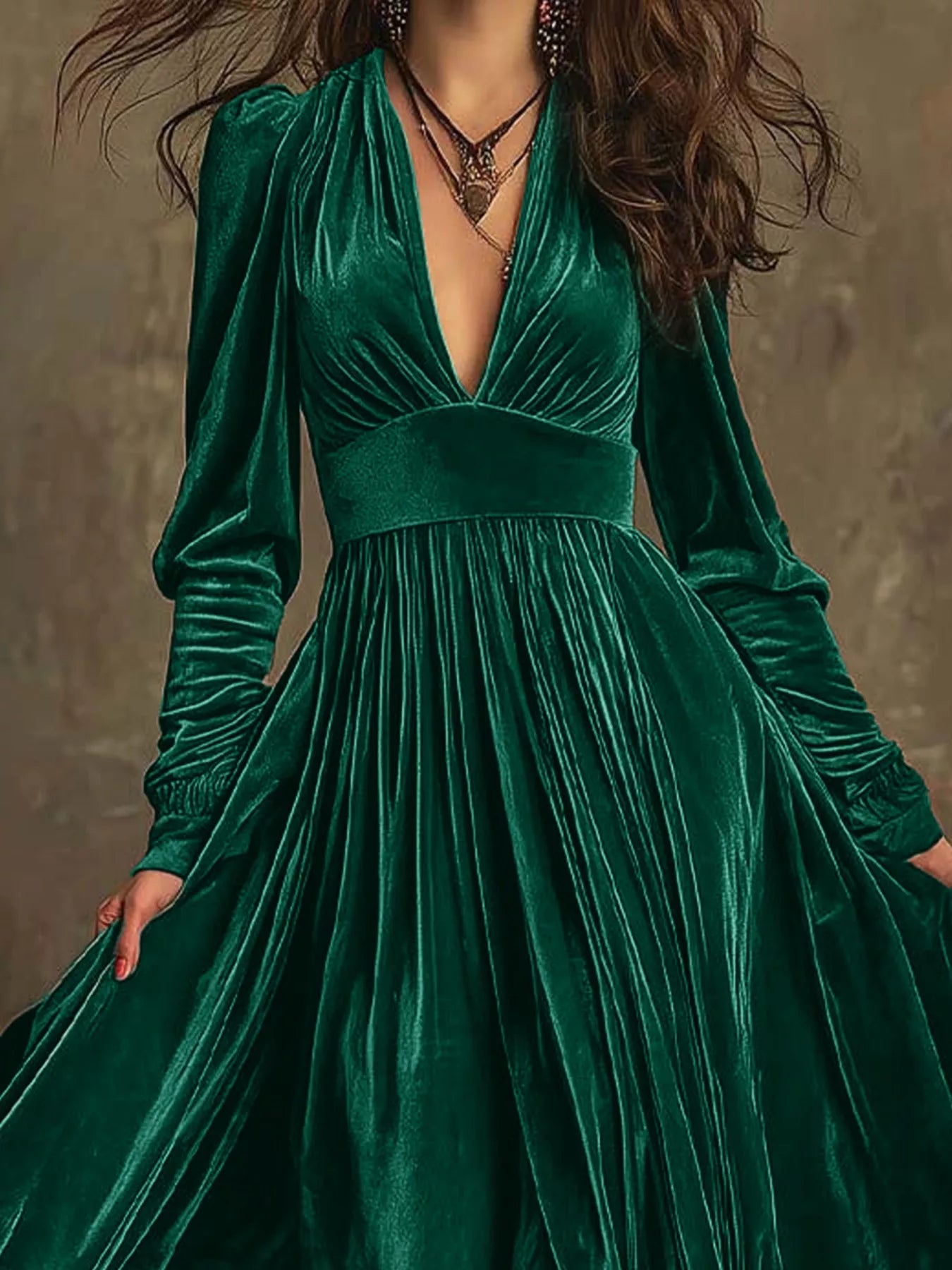 Velvet Deep V-Neck Maxi Dress