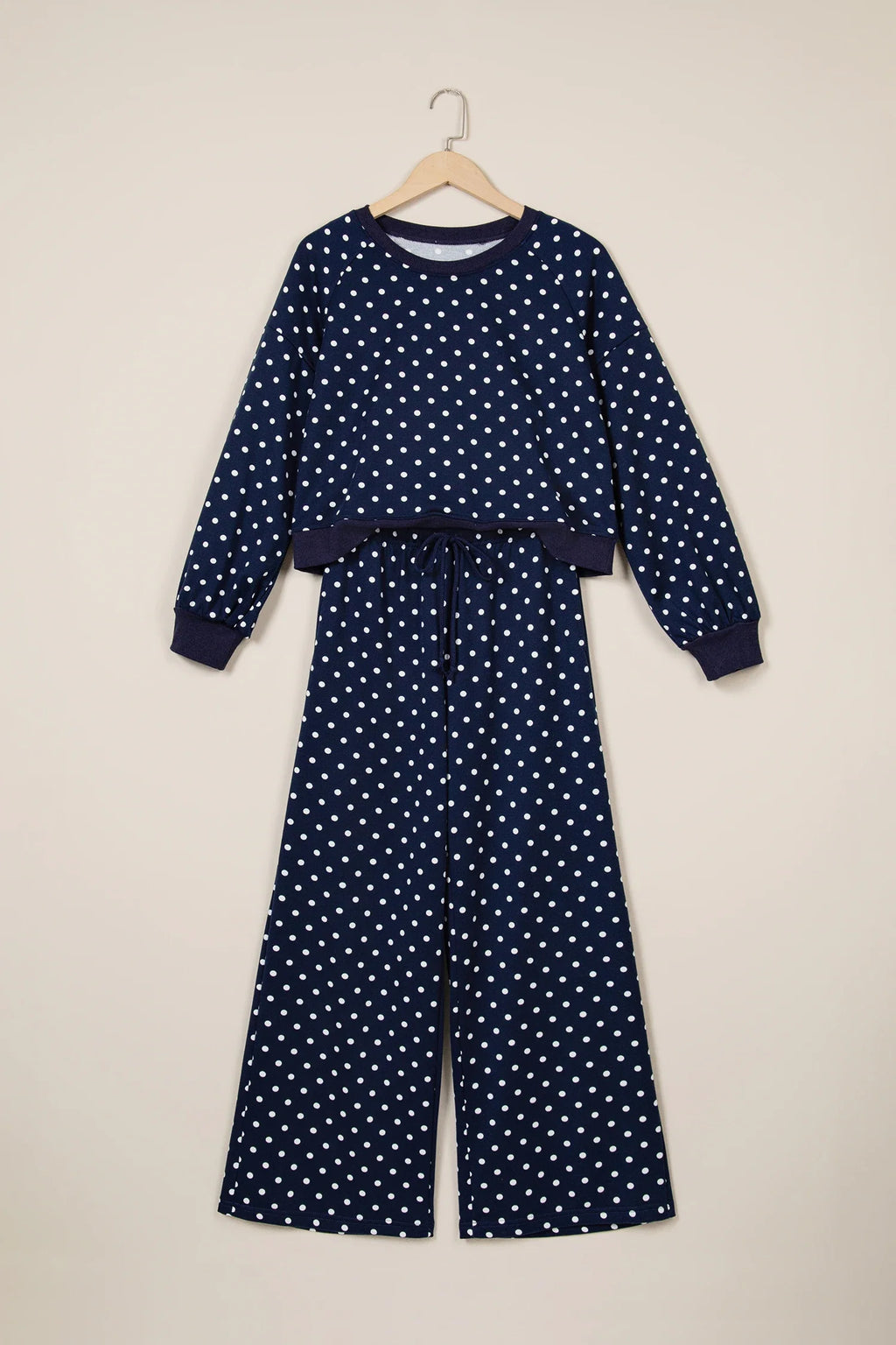 Polka Dot Long Sleeve Top & Wide Leg Pant Set