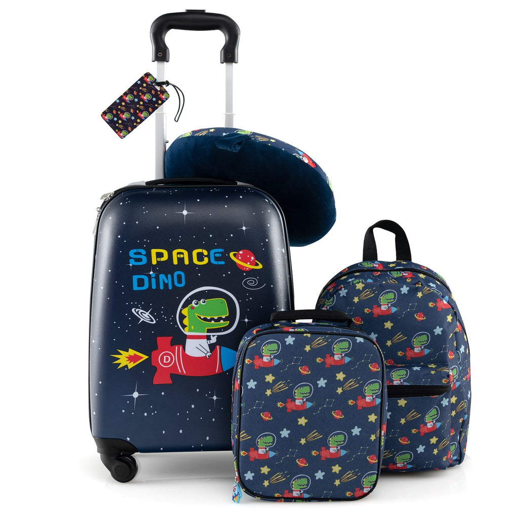 5 Piece Kids Luggage Set with Backpack Neck Pillow Name Tag Lunch Bag