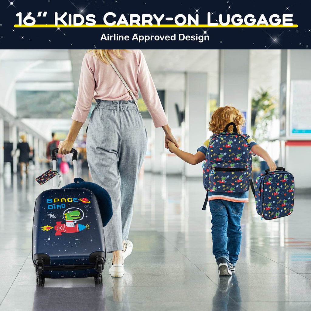5 Piece Kids Luggage Set with Backpack Neck Pillow Name Tag Lunch Bag