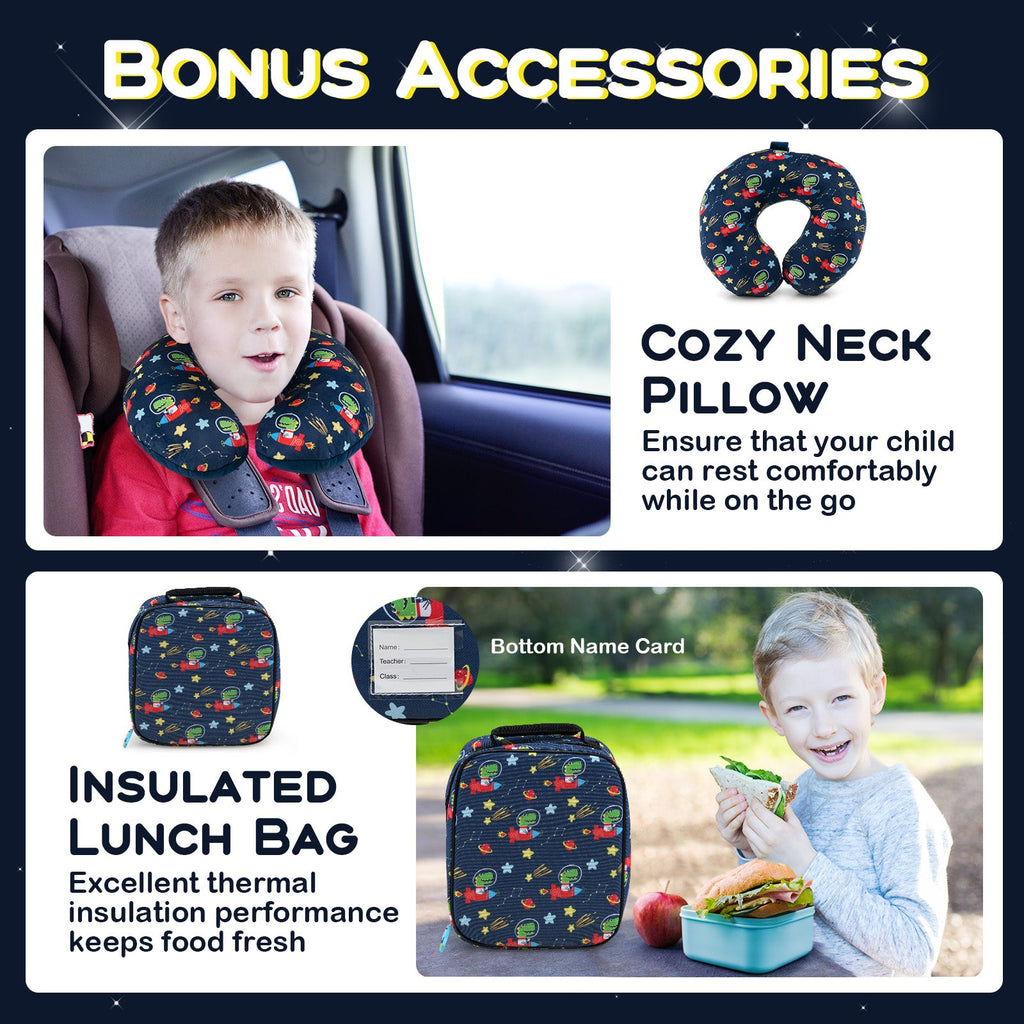 5 Piece Kids Luggage Set with Backpack Neck Pillow Name Tag Lunch Bag
