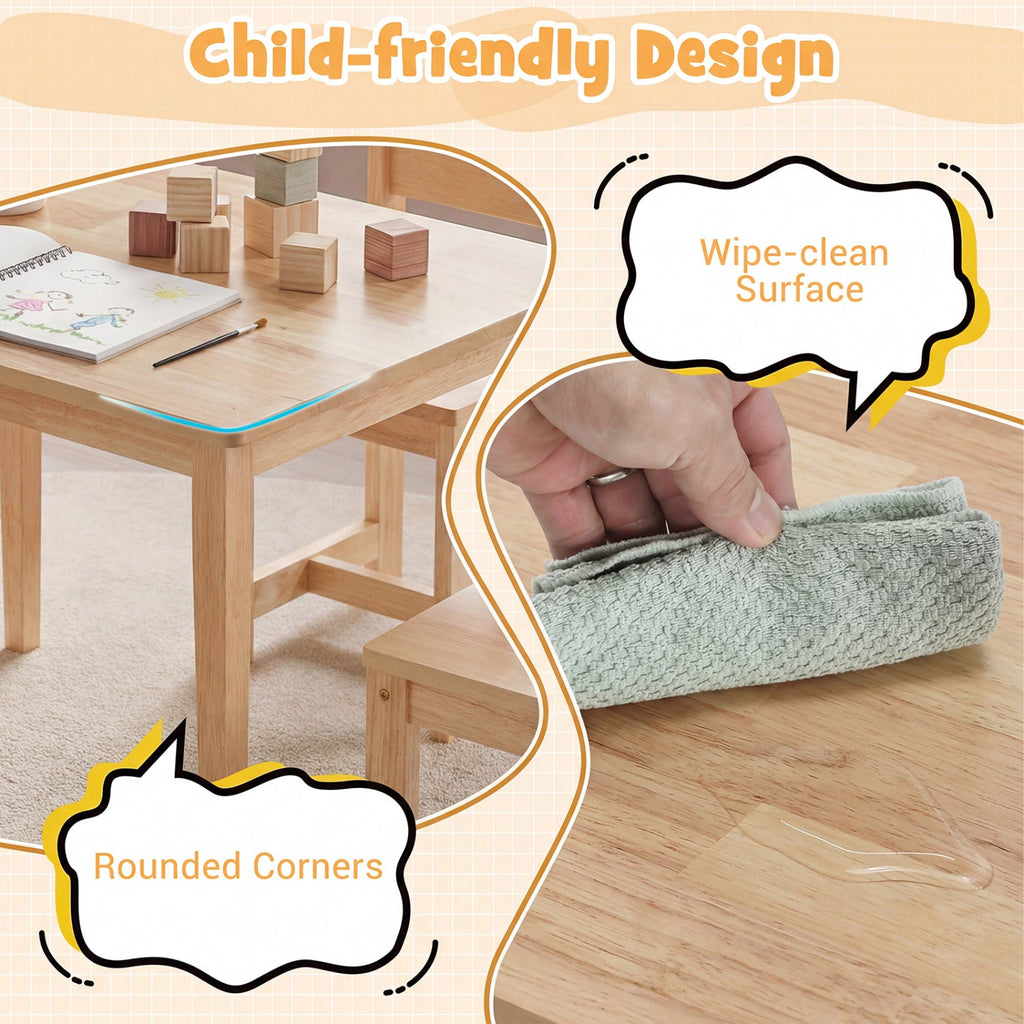 5-Piece Kids Table and Chairs Set Solid Rubber Wood Toddler Activity Table