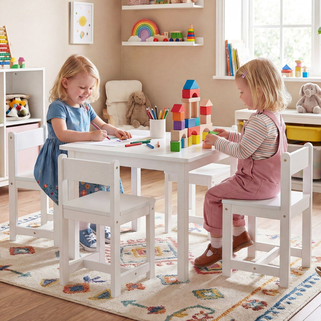 5-Piece Kids Table and Chairs Set Solid Rubber Wood Toddler Activity Table
