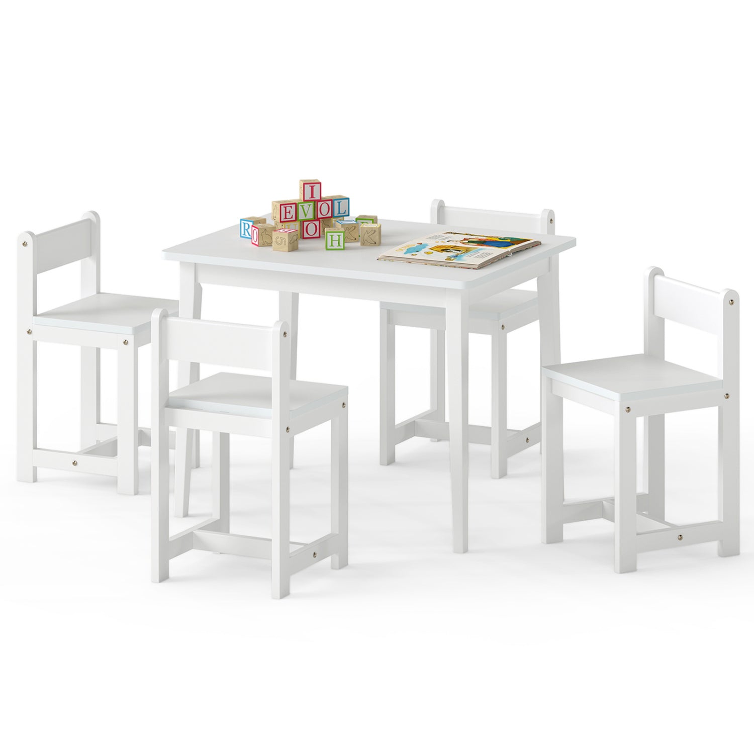 5-Piece Kids Table and Chairs Set Solid Rubber Wood Toddler Activity Table