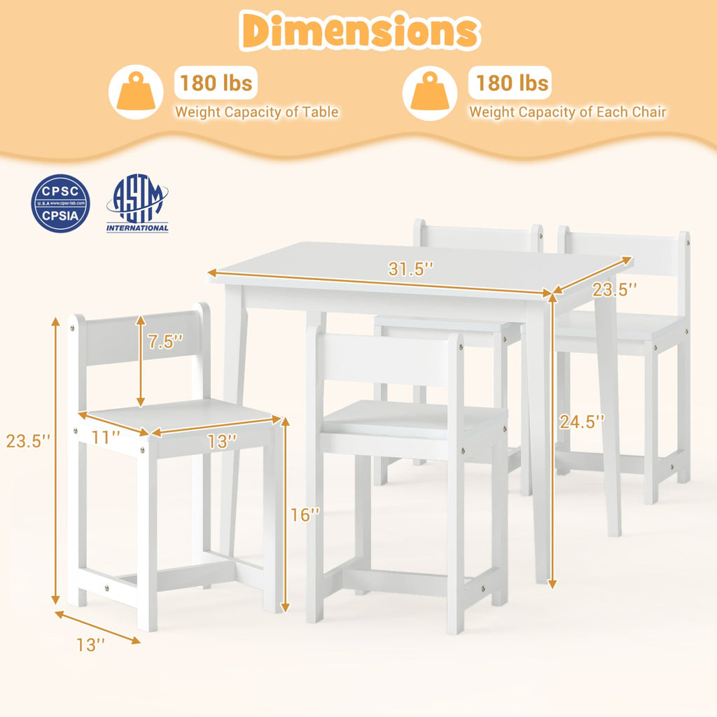 5-Piece Kids Table and Chairs Set Solid Rubber Wood Toddler Activity Table