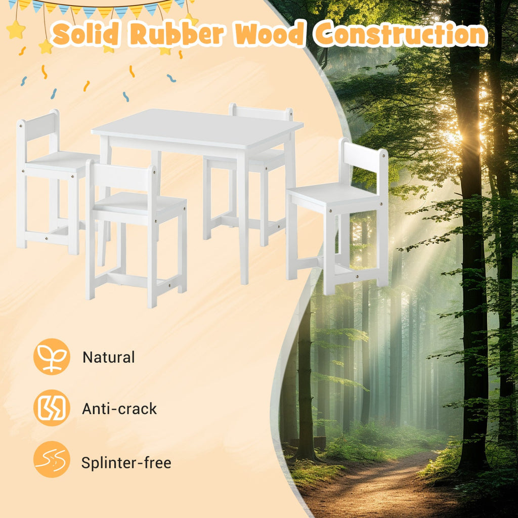 5-Piece Kids Table and Chairs Set Solid Rubber Wood Toddler Activity Table