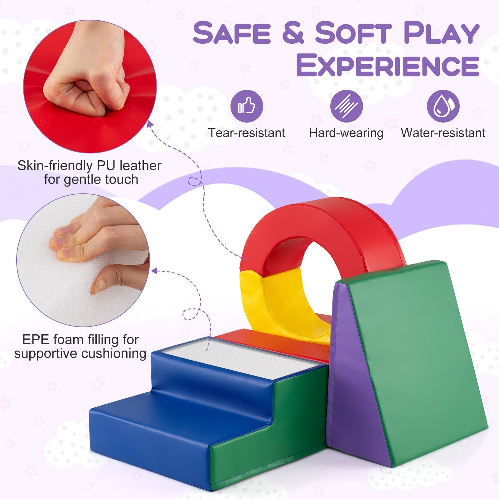 5 Pieces Kids Climbing Toys with PU Leather Cover-Multicolor