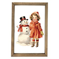 Vintage Girl With Snowman Framed Art