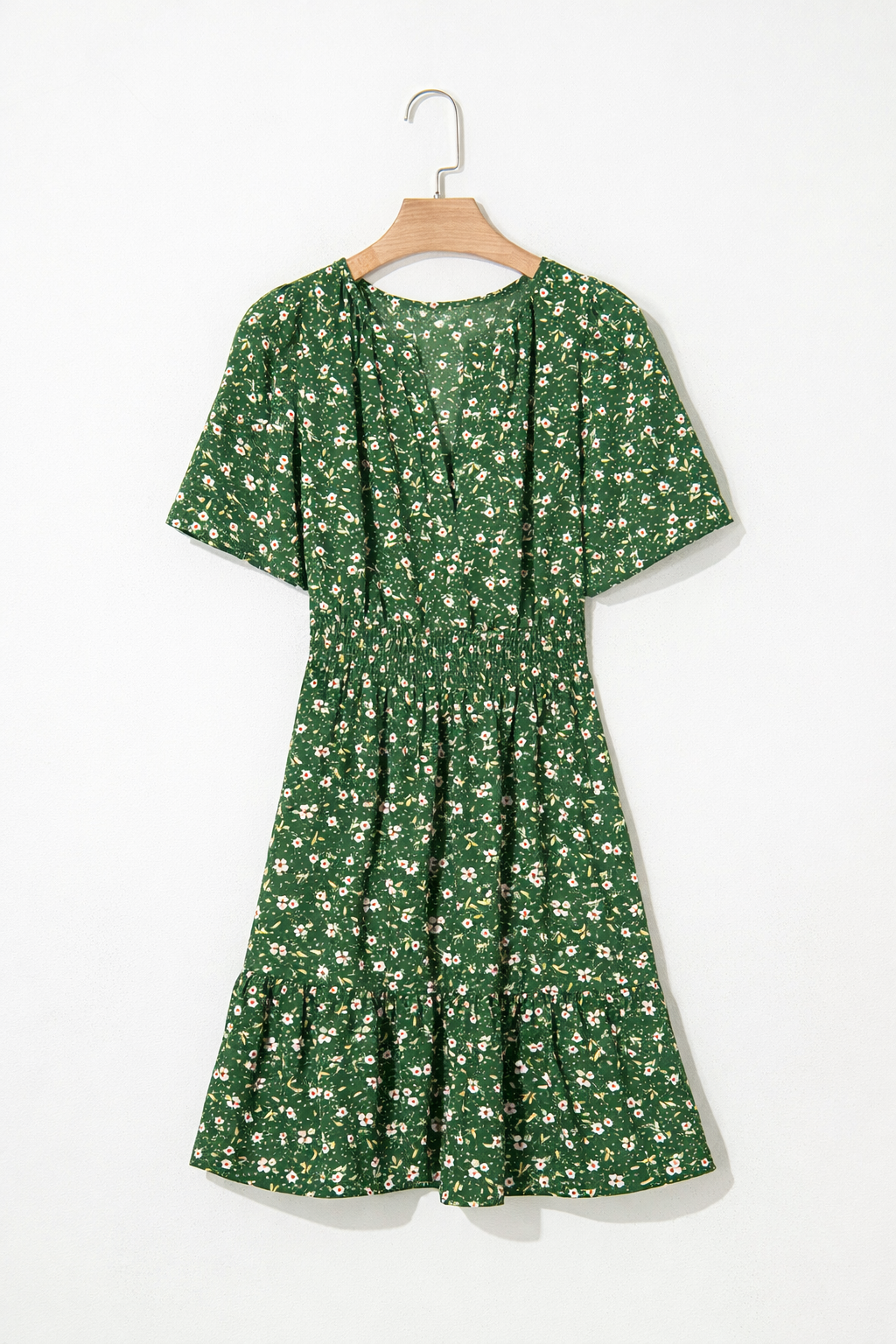 Floral Wrap V-Neck Short Sleeve Mini Dress