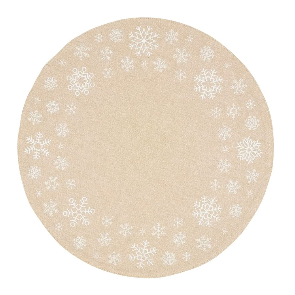 Fennco Styles Christmas Collection Embroidered Design Placemats 14" Round, Set of 4 - Festive Table Mats for Christmas, Winter Holidays, Home Décor, Banquet, Family Gathering, Special Occasion