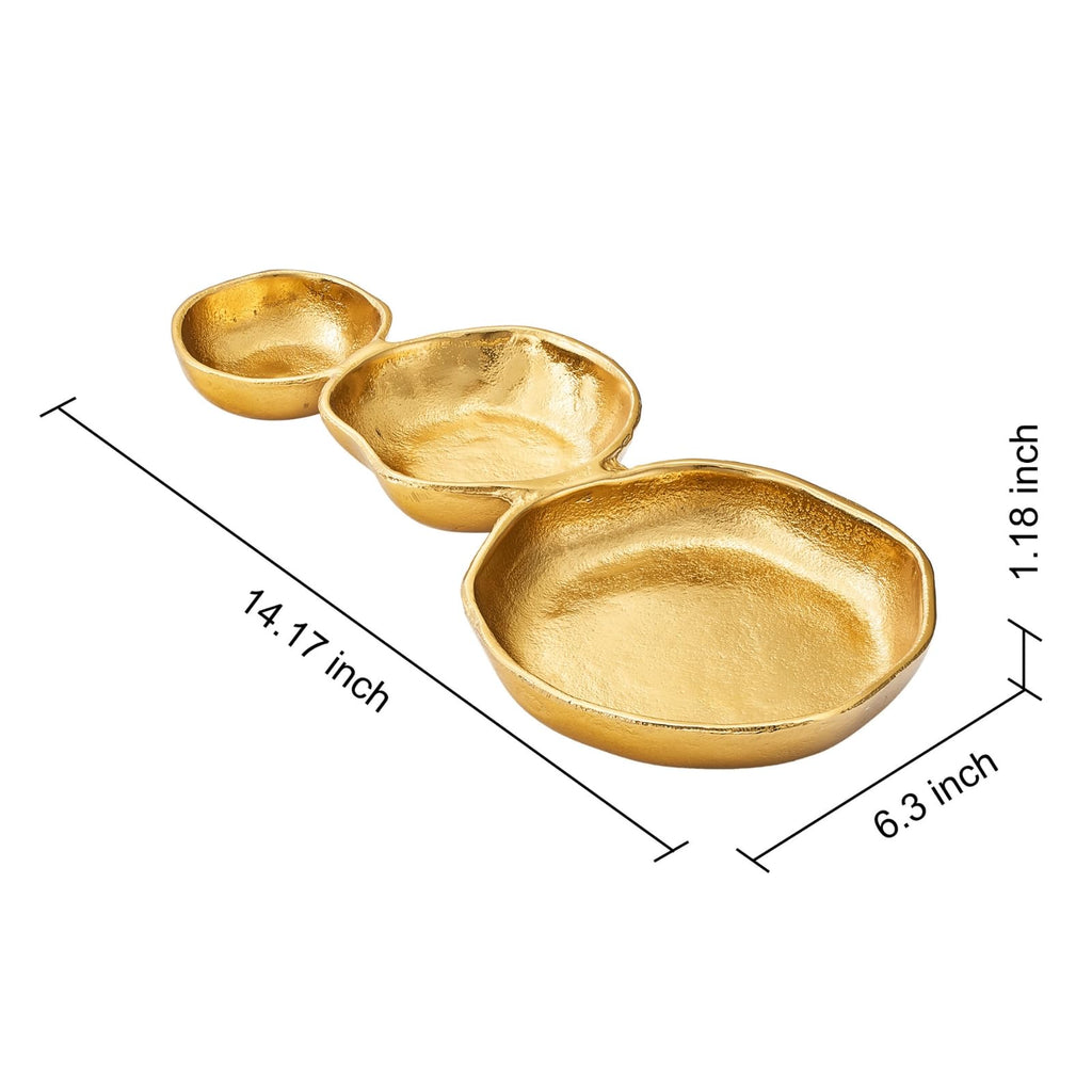 3 Cluster Decorative Bowls Gold Hammered Snack Tray Bowl Chip