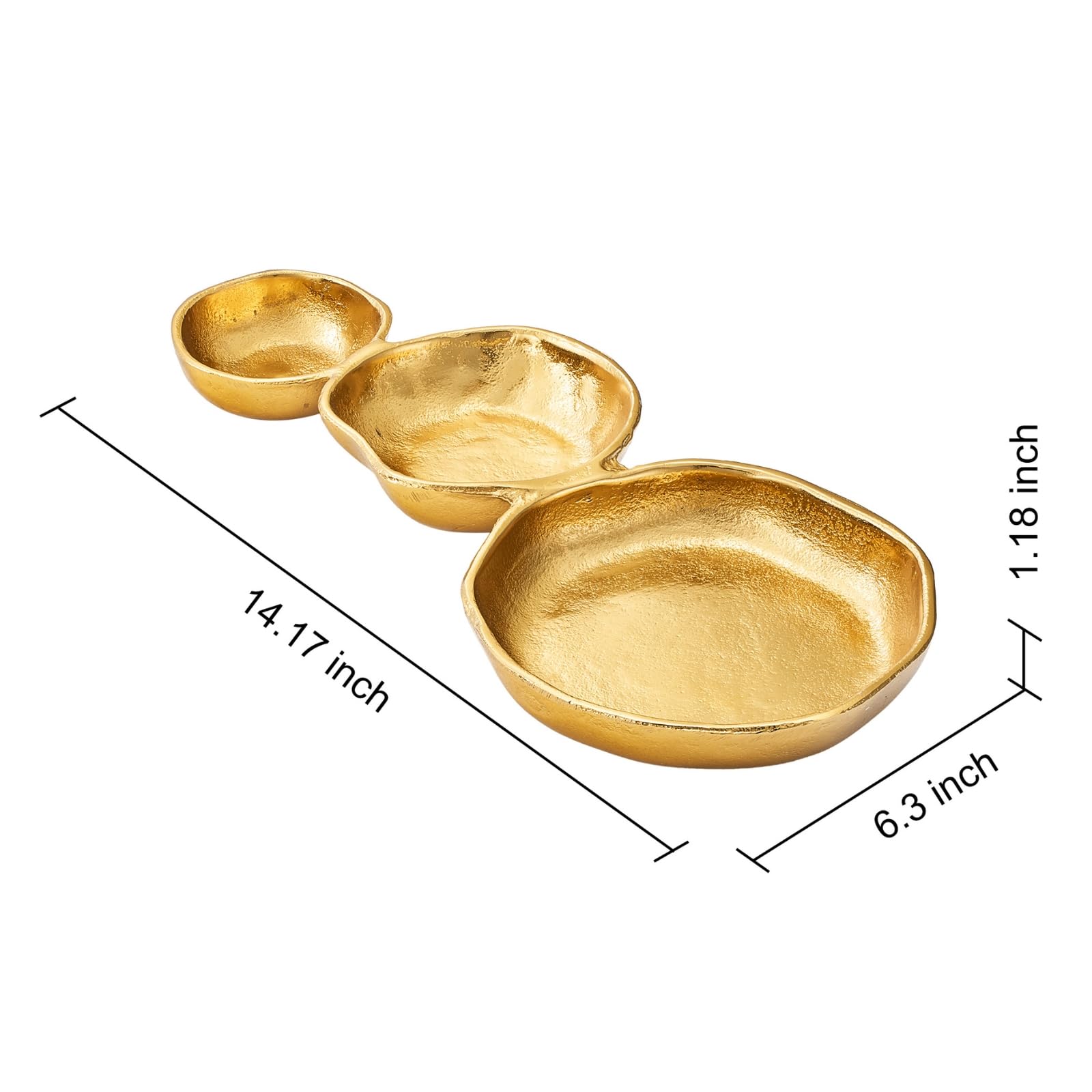3 Cluster Decorative Bowls Gold Hammered Snack Tray Bowl Chip