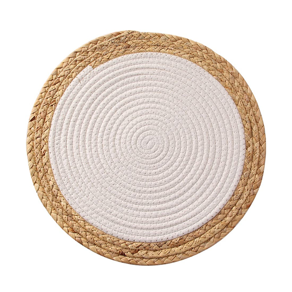 Fennco Styles Hand-Woven Rattan Cotton Rope Placemats Round, Set of 4 - Braided Table Mats Heat Resistant Insulation for Home, Boho Décor, Dining Table, Banquets, Special Events