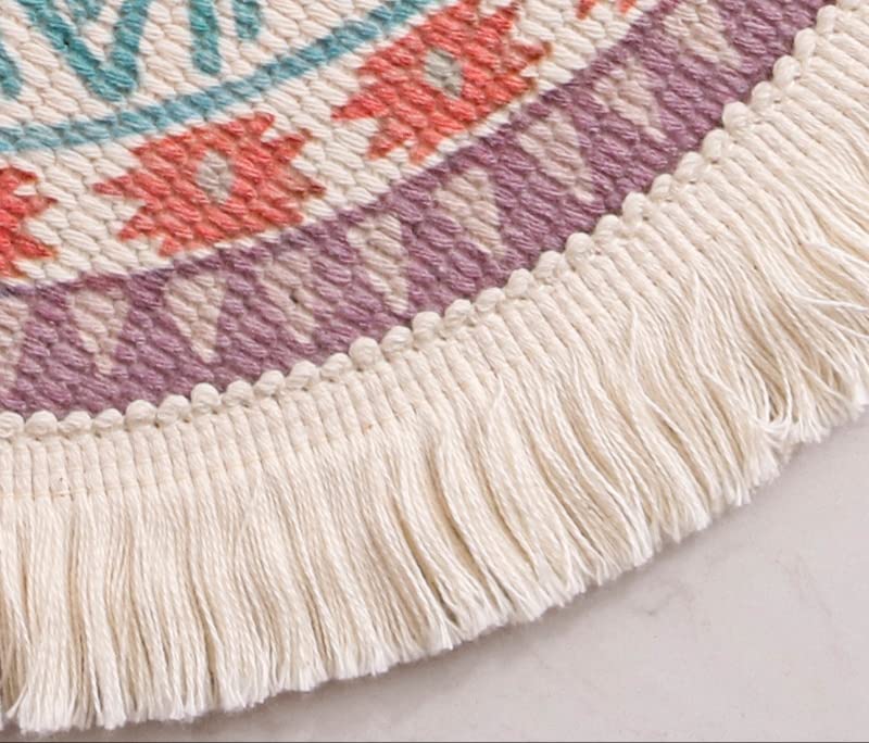 Fennco Styles Mandala Boho Woven Fringe Cotton Placemats 13" Round, Set of 4 - Multicolored Printed Heat Resistant Insulation Table Mats for Home, Kitchen Décor, Dining Table, Banquets, Holidays