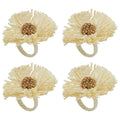 Fennco Styles Handmade Raffia Flower Decorative Napkin Rings, Set of 4 - White Rustic Floral Napkin Holders for Dining Table, Banquet, Spring and Summer Décor and Special Events