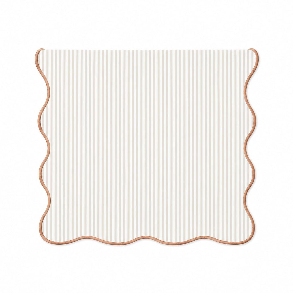 Fennco Styles Scalloped Stripe Table Runner 16 X 72 Inch - Lined Farmhouse Decorative Table Cover for Kitchen, Dining Room, Holiday & Everyday Home Décor (Natural)