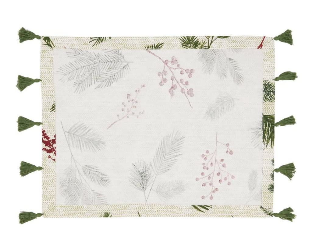 Fennco Styles Pine Needle & Red Berry Cotton Christmas Table Runner with Tassel 16"W x 72"L - Red & Green Festive Table Cover for Home, Dining Room, Winter Holiday Décor, Banquets, and Special Events