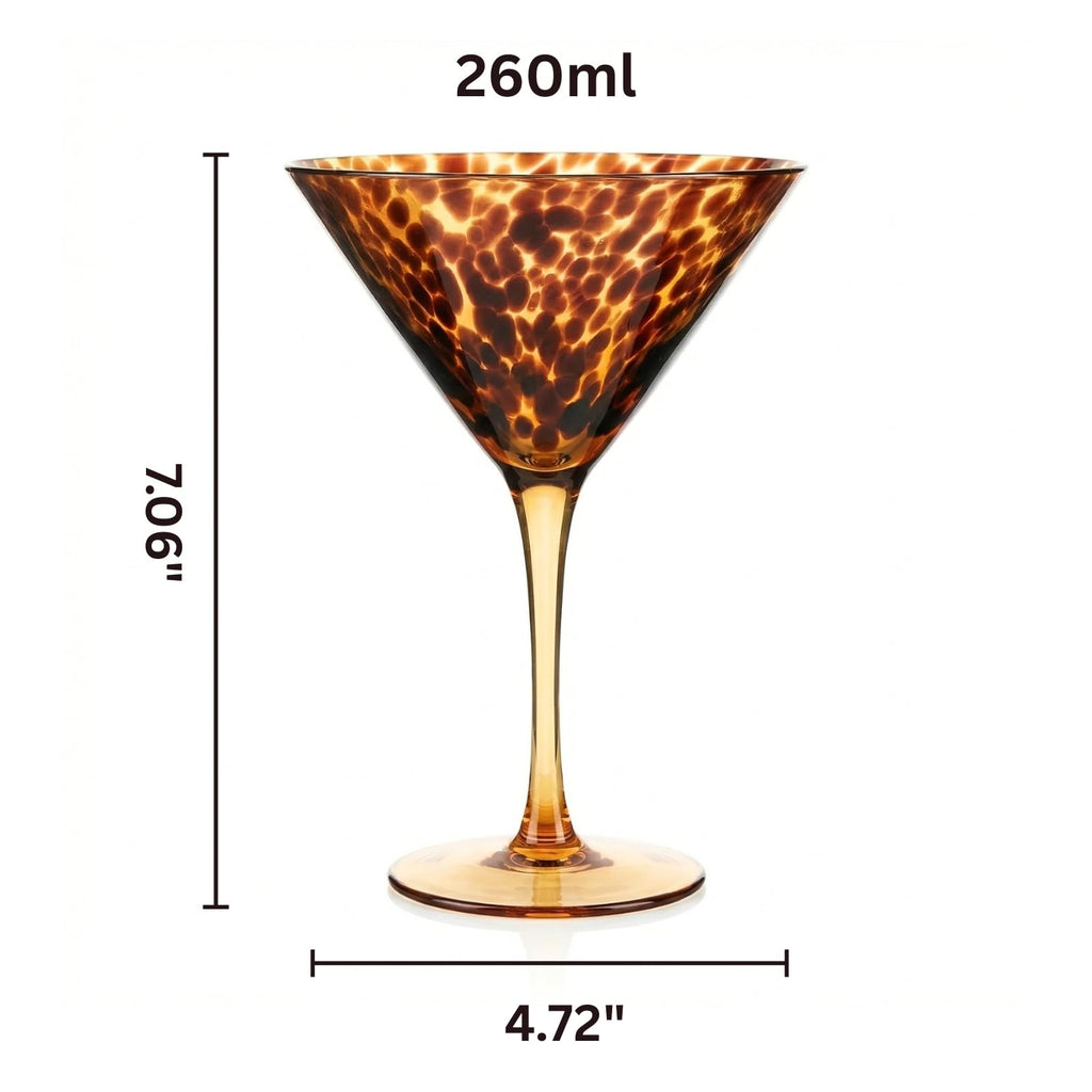 Tortoise Leopard Print Martini 9oz - Set of 2, 7.1" Spotted Borosilicate Cocktail