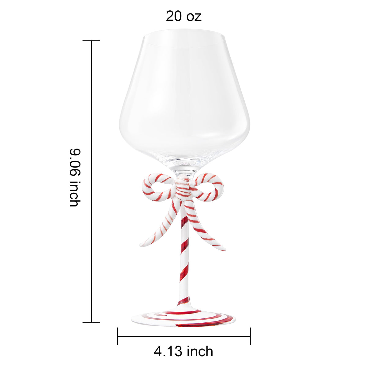 Khen Christmas Candy Cane Bow Wine Glasses - Set of 2