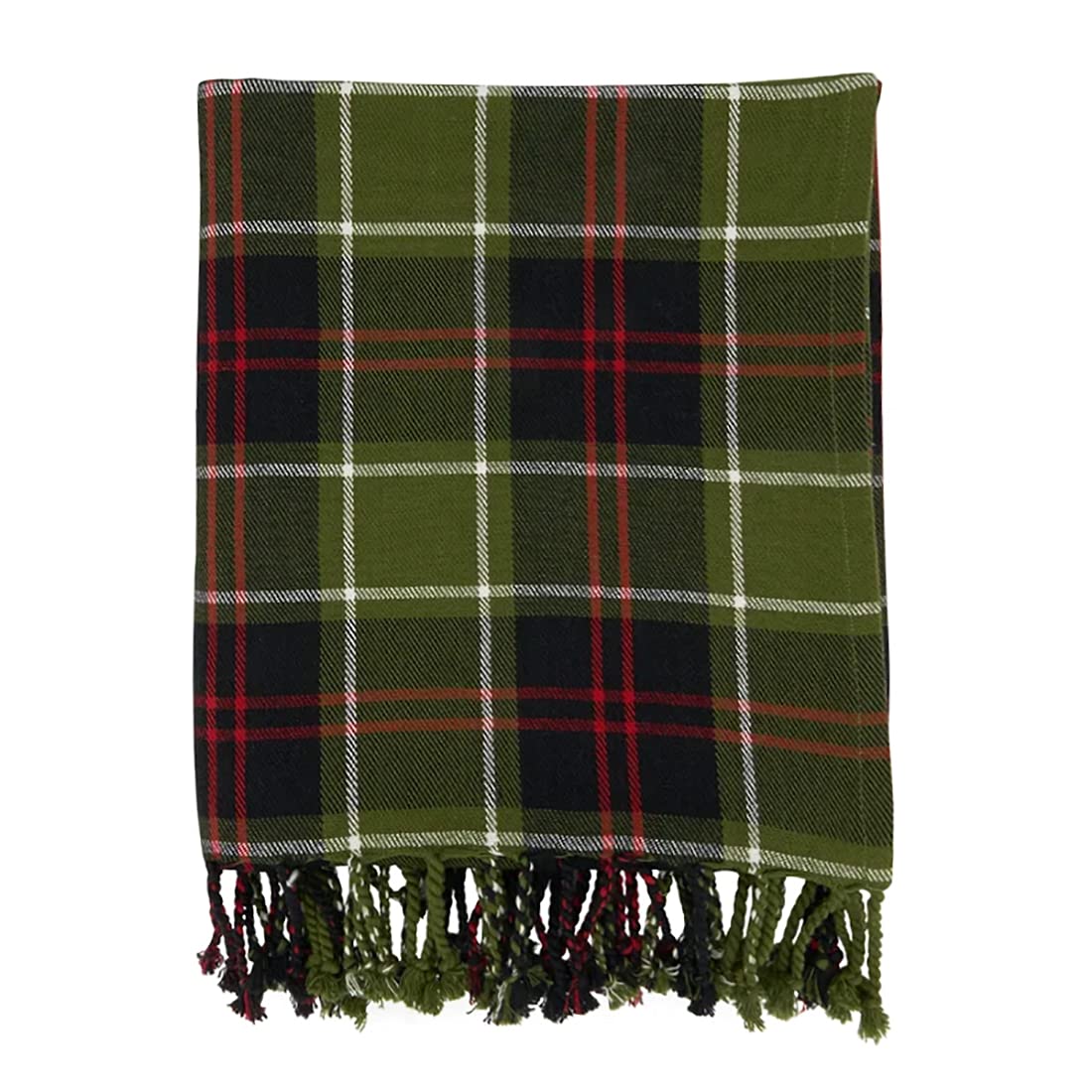 Fennco Styles Rustic Plaid Tassel Cotton Throw Blanket 50" W x 60" L - Green Blanket for Couch, Living Room, Bedroom, Christmas Décor and Everyday Use