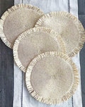 Fennco Styles Handwoven Fringe Boho Placemats 15" Round - Natural Braided Texture Table Mats for Home, Dining Room, Banquets, Family Gathering and Special Occasion
