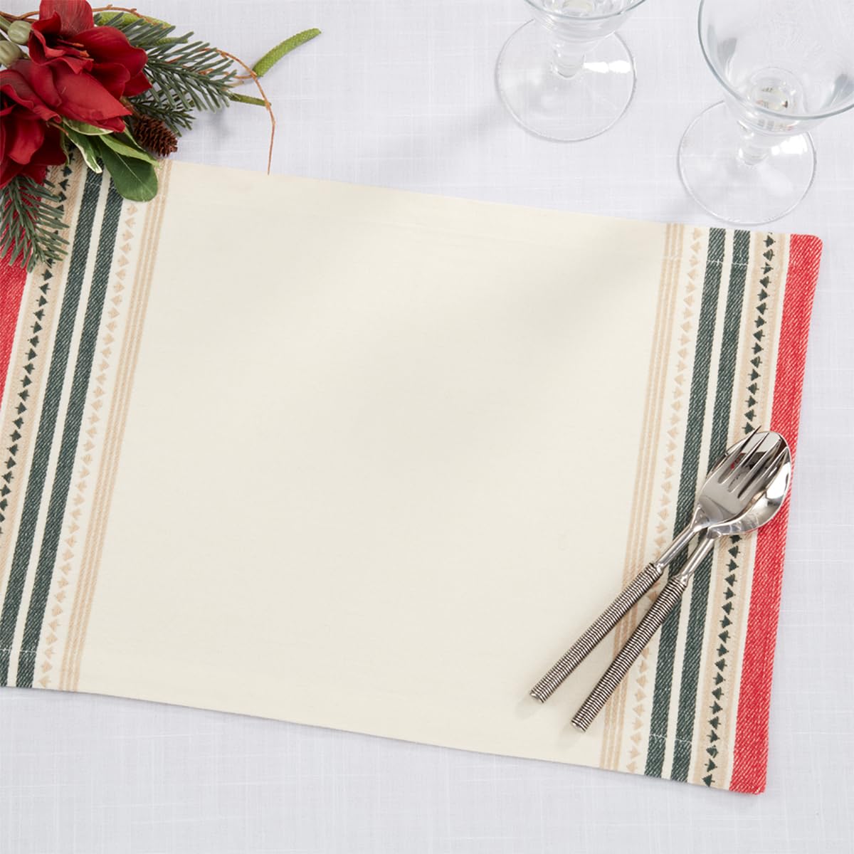 Fennco Styles Dobby Christmas Trees Design Cotton Placemats 13" W X 19" L Placemat, Set of 4 - Multicolor Table Mats for Winter Holiday Décor, Banquet, Family Gathering and Special Occasion