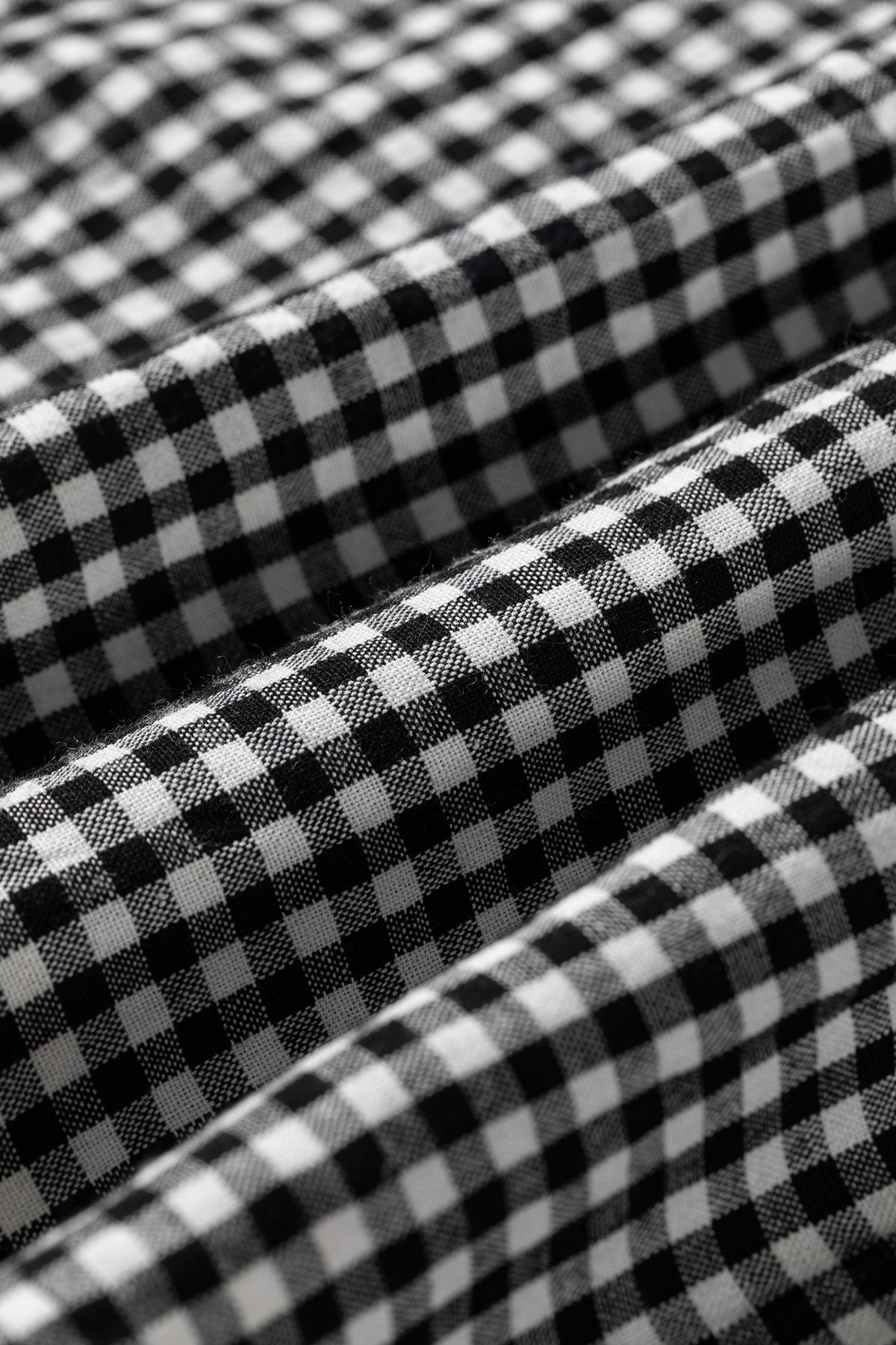 Gingham Shirred Cuff Long Sleeve Round Neck Blouse