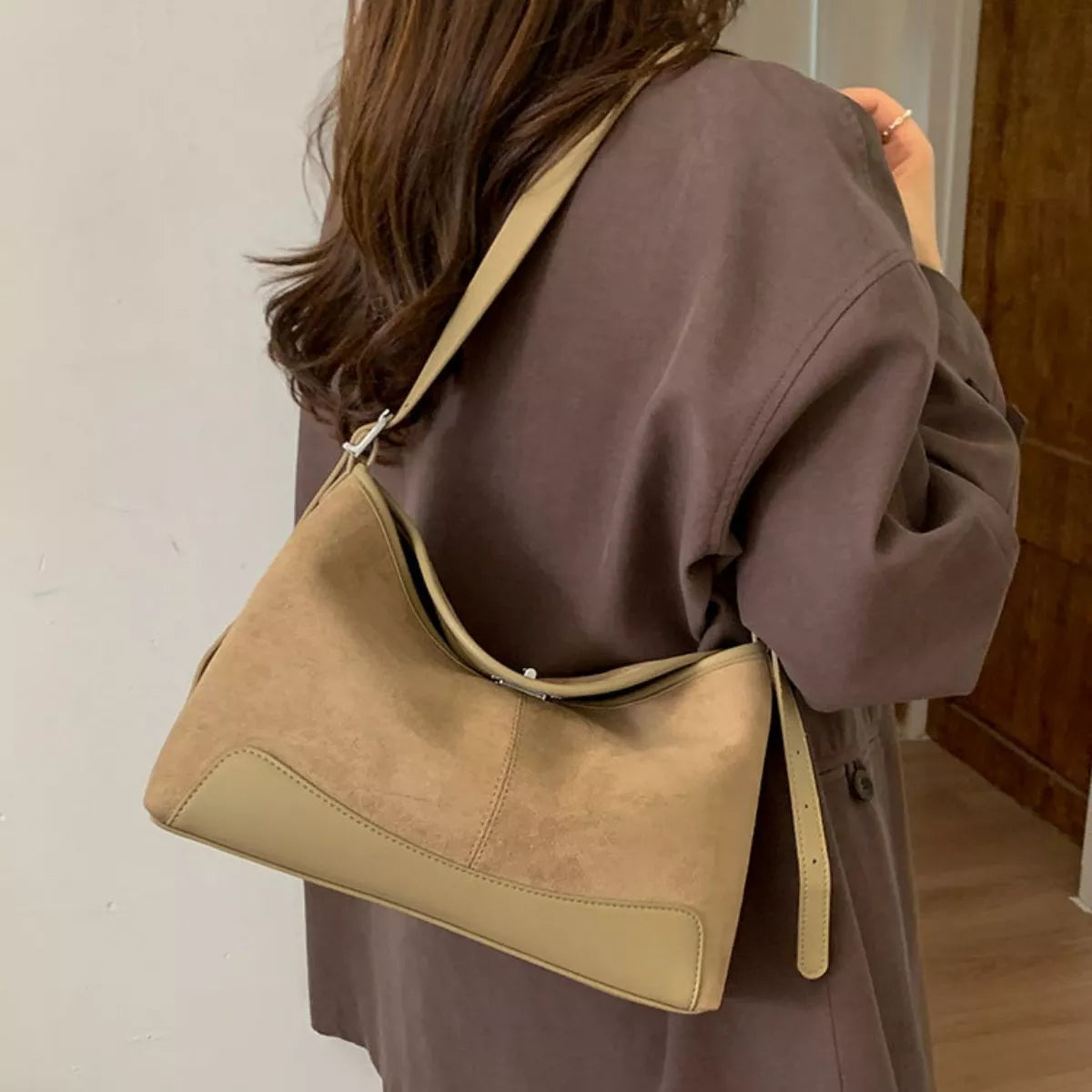 Suede Crossbody Bag with Adjustable Strap