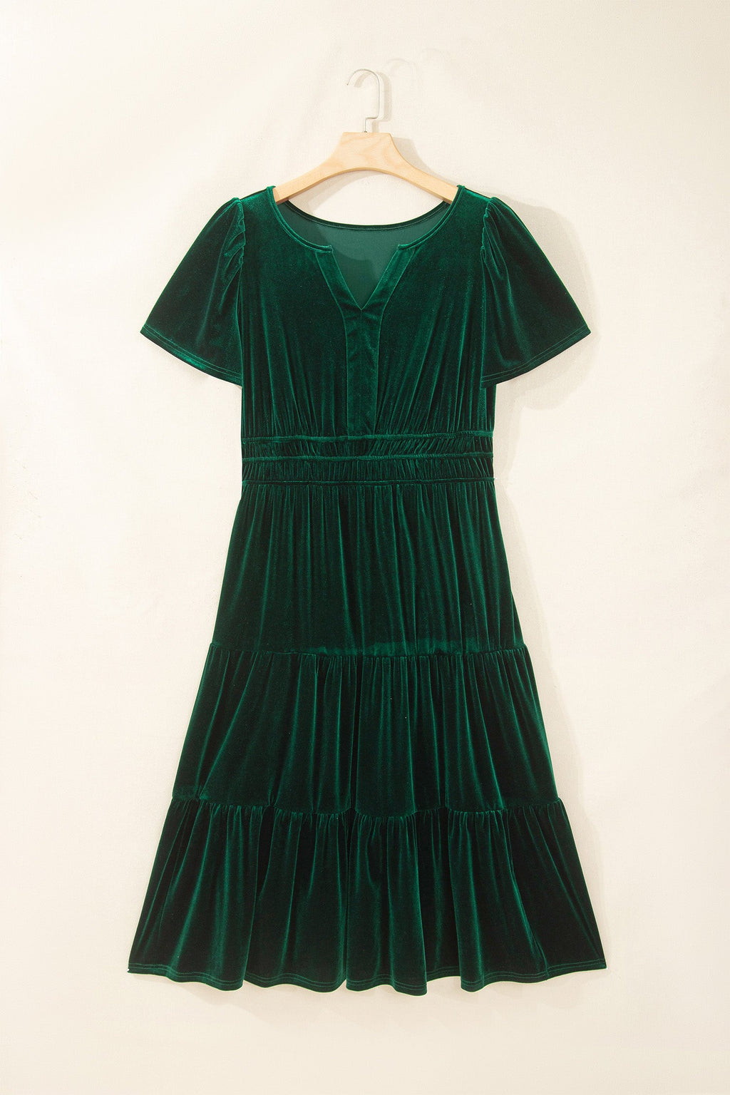 Plus Size Velvet Shirred Waist Tiered Maxi Dress