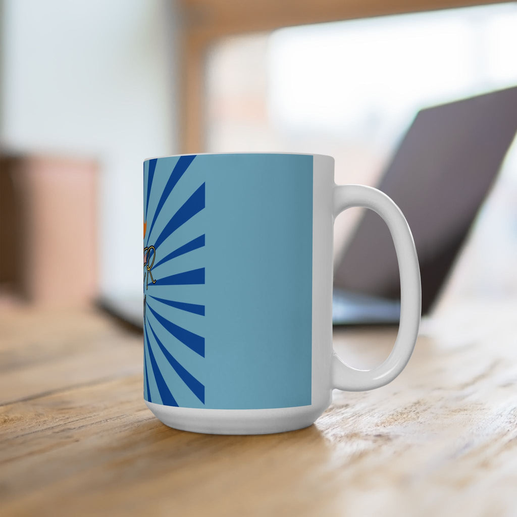 Super Mom Ceramic Mug, AZURE  BLUE  – Retro Superhero Mom Coffee Cup