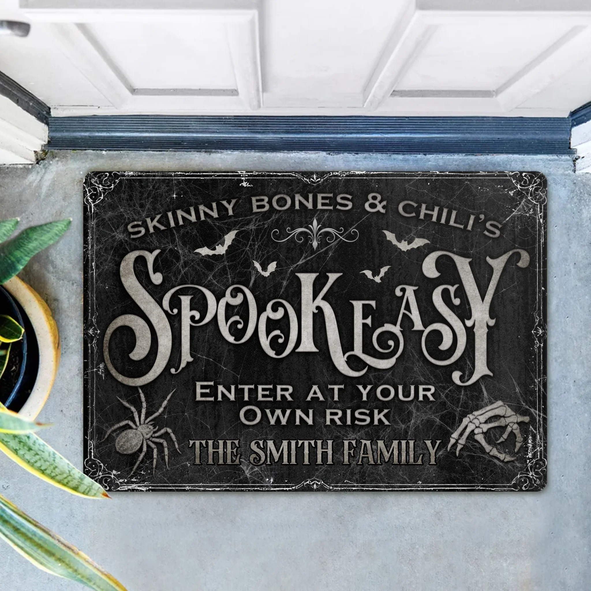 Personalized Spooky Doormat - Halloween Gift Idea For Family - Skinny Bones & Chili's Spookeasy