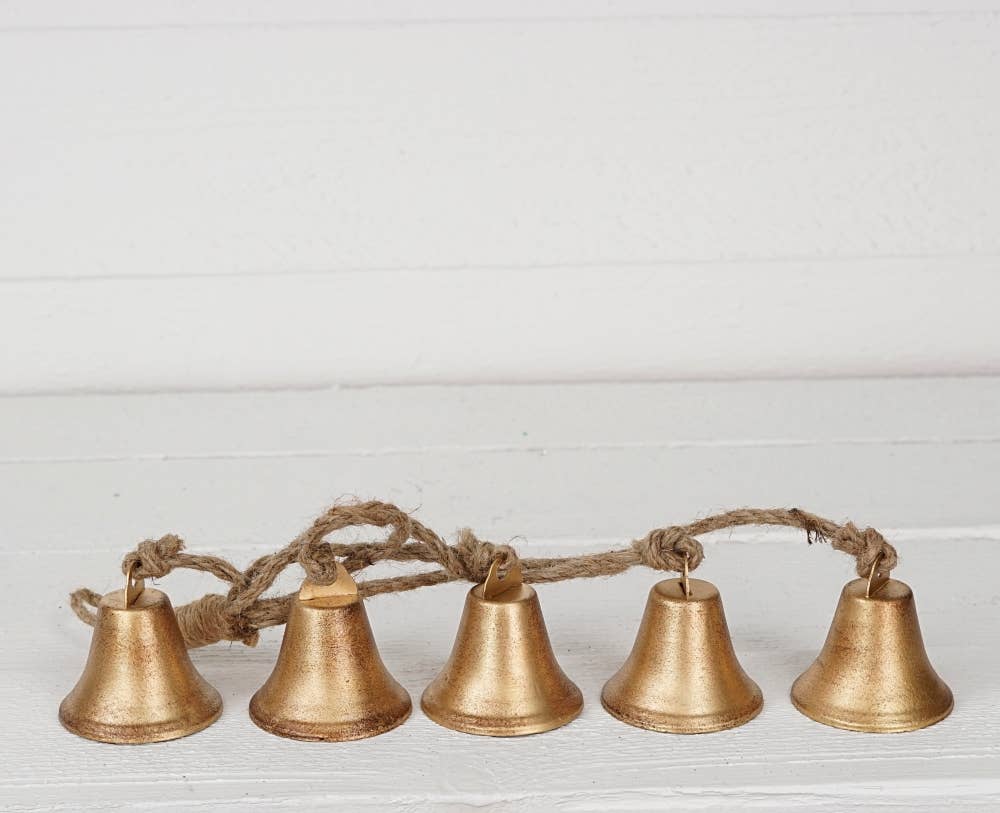 Vintage Gold Mini Liberty Bells - String of 5, 2.5"
