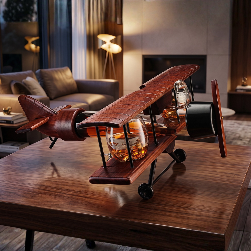 Whiskey Decanter Airplane Set Premium Barware Gift Elegant Drinkware Collection