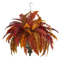 28"  Autumn Boston Fern Artificial Plant in Hanging Metal Bowl