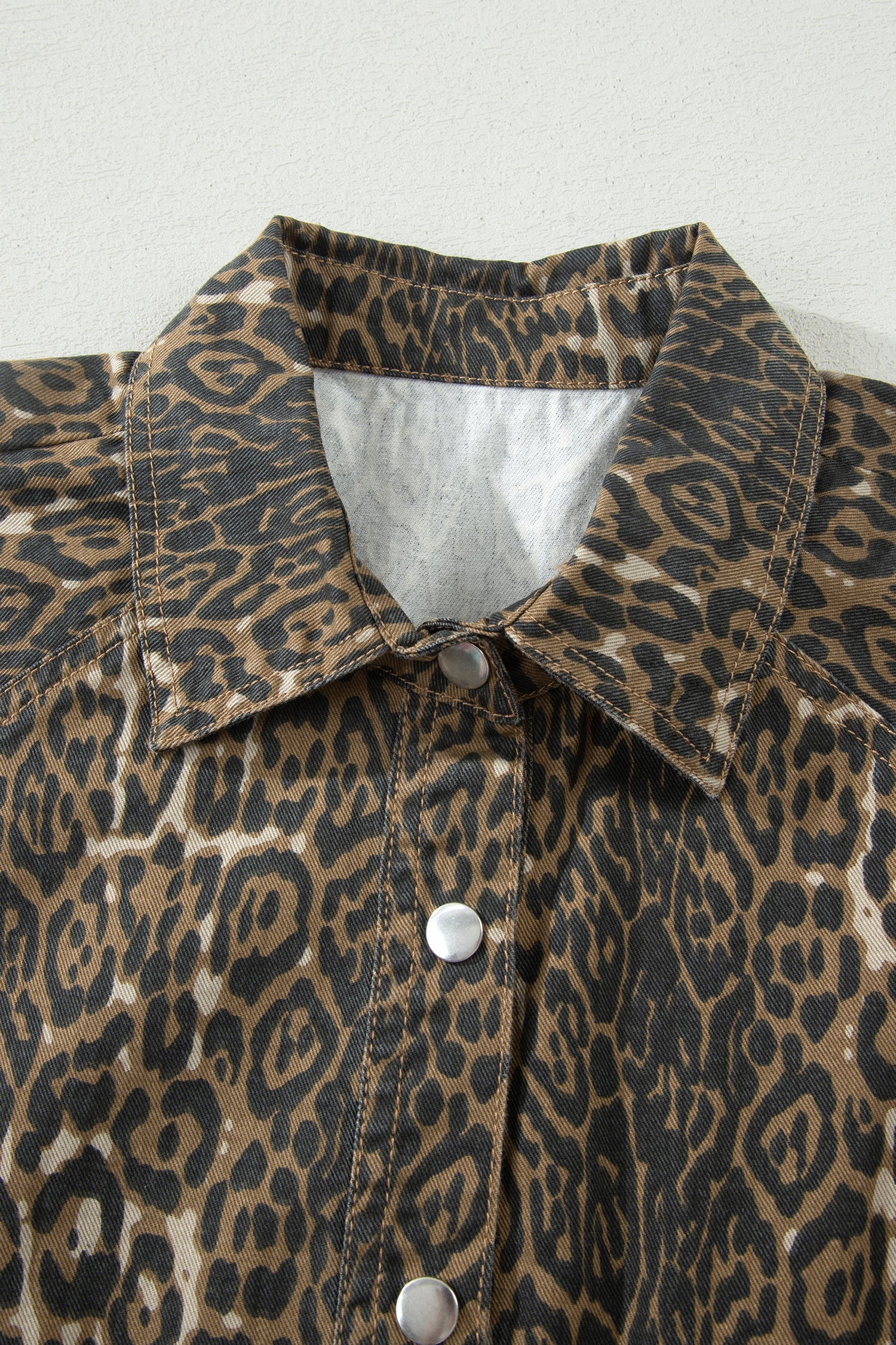 Leopard Denim Short Sleeve Pleated Mini Dress
