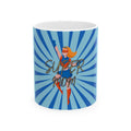 Super Mom Ceramic Mug, AZURE  BLUE  – Retro Superhero Mom Coffee Cup