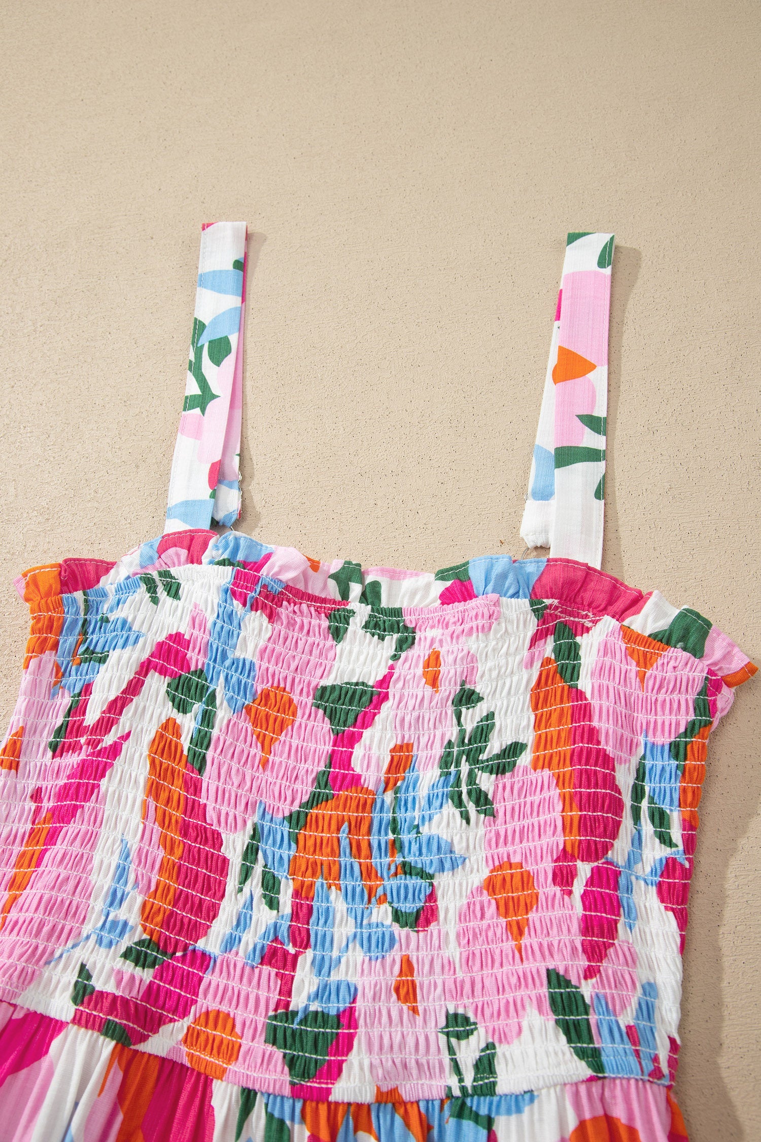 Abstract Floral Smocked High Waist Maxi Sundress