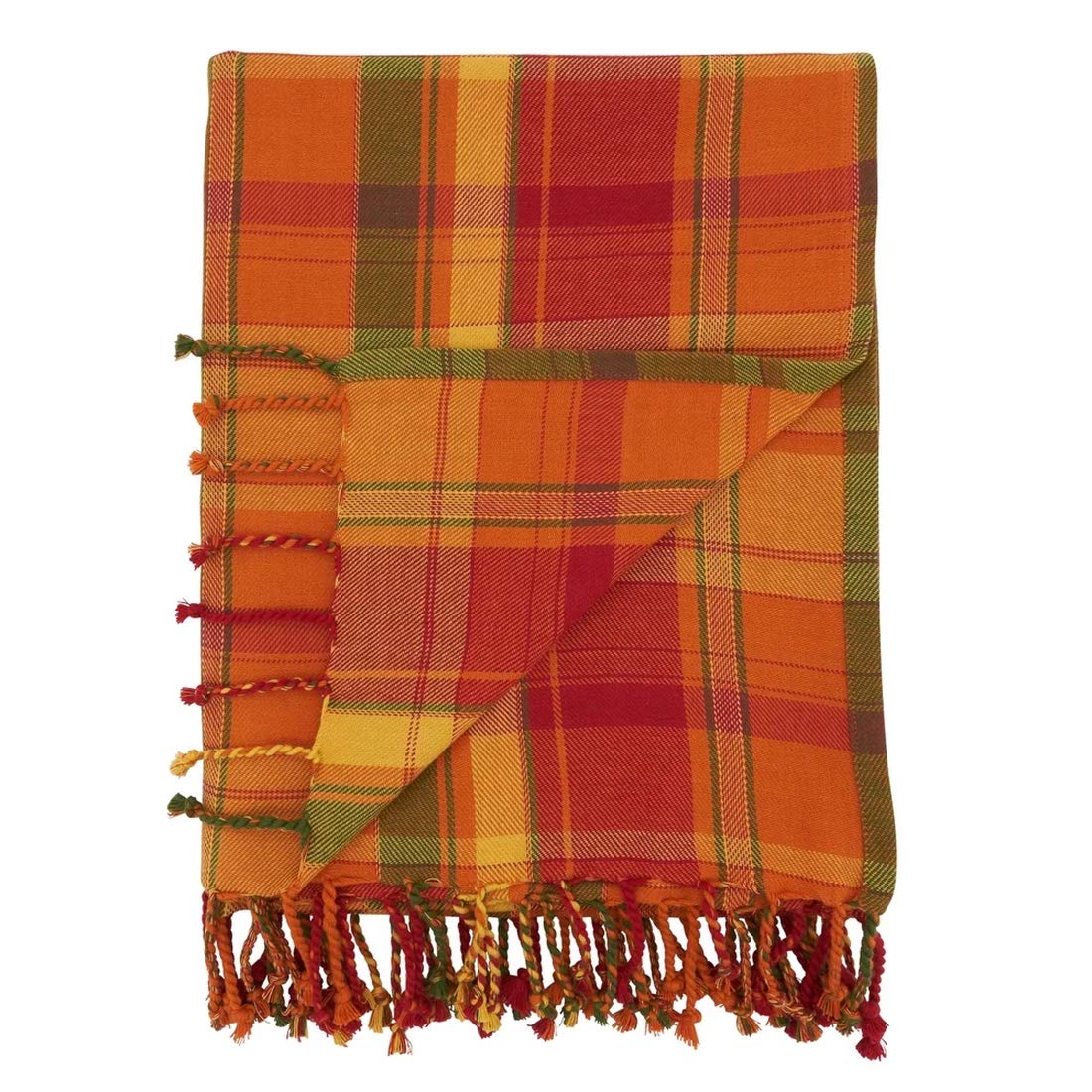 Fennco Styles Autumn Harvest Plaid Tassel Throw Blanket 50" W x 60" L – Terracotta Blanket for Couch, Bedroom and Living Room Décor
